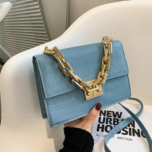 Fashion Thick Chain Shoulder Bag Stone Pattern Crossbody Bags For Women Luxury Lock Handbags Exquisite Female Messenger Bags