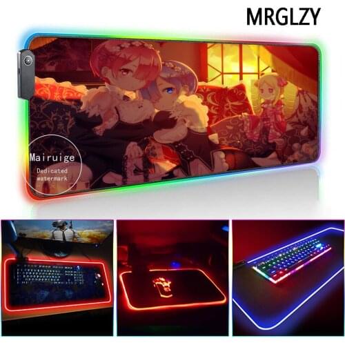 MRGLZY Drop shipping Re zero RemLED Light RGB Gamer Gaming Accessories Large Anime girl Mouse Pad DeskMat for Laptop Keyboard