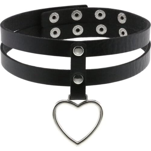 New Punk silver metal Heart Choker leather Necklace Collar For women Girl Goth Chocker Neck Cosplay Jewelry Gothic Accessories