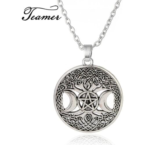 Teamer Nordic Vikings Pendant Necklace Celtics Knot Pentagram Pentacle Star Moon Wicca Tree of Life Pendant Necklace Best Gifts