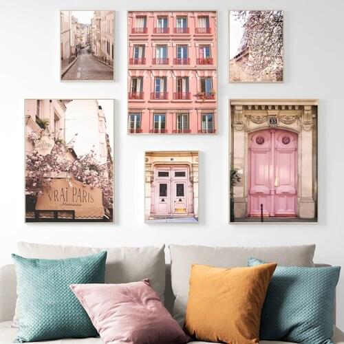 Pastel Pink Paris Street City Architecture Photography Poster Canvas Painting French Travel Wall Art Prints Living Room Decor
