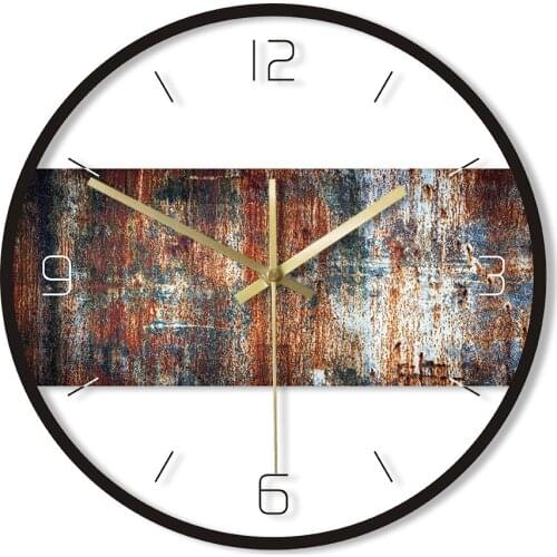 Printed Retro Rusty Metal Texture Acrylic Wall Clock Iron Faux Patina Covered With Rust Vintage Nostalgic Art Wall Hanging Watch