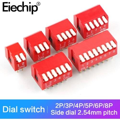 5pcs/lot Toggle Switch 2P/3P/4P/5P/6P/8P Red Dial Switch 2.54mm Foot pitch Slide Type Switch