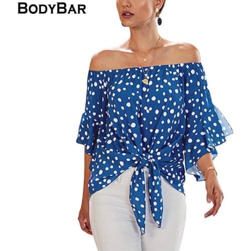 Beach Polka Dot Print One-line Neck Top Chiffon Summer Plus Size Pullover Loose Strapless Hem Knotted T-shirts For kawaii Lady