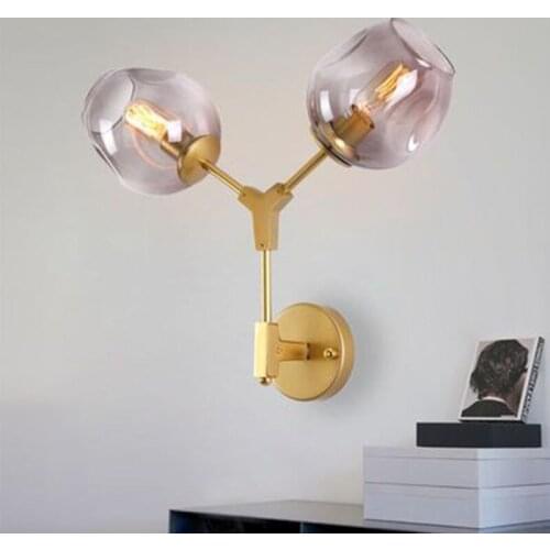 Post modern magic bean double head glass bubble cover villa hotel corridor bedroom bedside molecular wall lamp