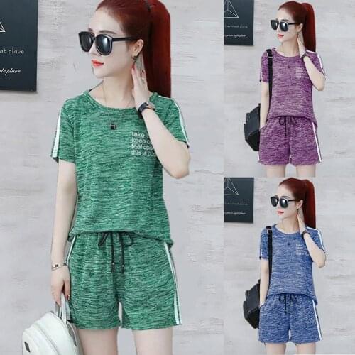 Casual Women Loose Fit Short Sleeve T-shirt Tee Top Drawstring Shorts Sports Set