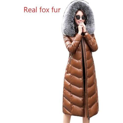 Winter Real Leather Down Coat Women 2019 High quality Fox fur collar Hooded Tops Plus size Female Sheepskin Thicken Down Coats