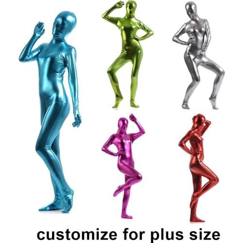 Plus Size Metallic jumpsuit Shiny Catsuit golden Metallic Unitard zentai suit Lycra Spandex Bodysuit Zipper back Catsuits