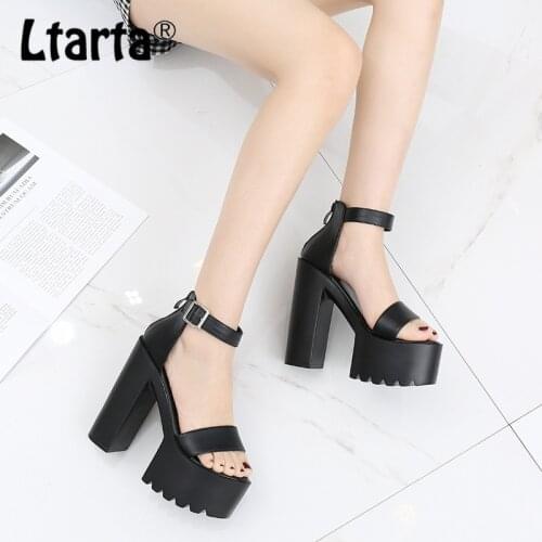 LTARTA 2021 Female Summer 14CM Thick High-heeled Word Sandals Simple Roman Sandals Super High Heels Sandals ZYW