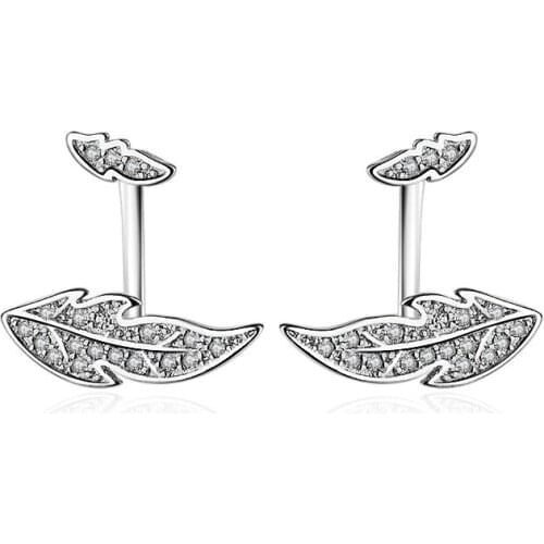 Hot sell Promotion New Fashion Leaves Design Shiny Zircon 925 Sterling Silver Stud Earrings for Women Girls Jewelry Gift