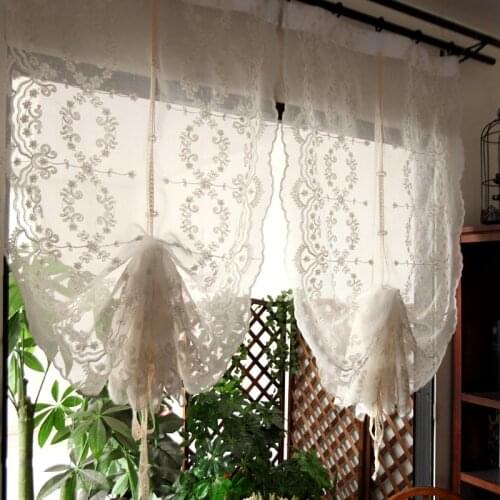 Pure White Short Curtains Embroidery Roman Blinds Sheers Floral Lifting Curtain for Kitchen Bay Window Balloon Door Tulles