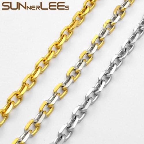SUNNERLEES Jewelry Stainless Steel Necklace 2mm~6mm Link Chain Silver Color Gold Plated Mens Womens Gift SC37 N