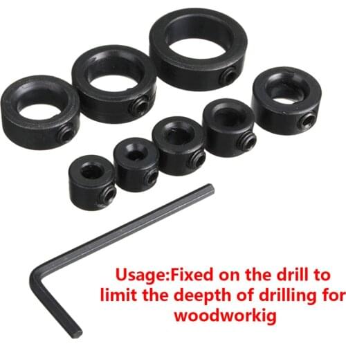1 set Drill Bits 3-16mm Woodworking Drill Depth Stop Collars Ring Dowel Shaft Chuck Wrench For Woodworking Tools