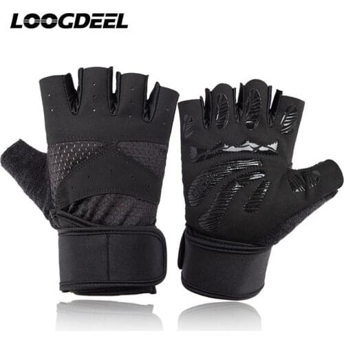 LOOGDEEL Weightlifting Gloves Breathable Sweat-absorbent Anti-slip Shock Absorption Palm Extened Wristband Sports Fitness Gloves