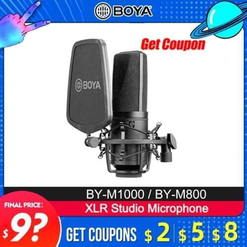 BOYA BY-M1000 BY-M800 Condenser Microphone Large Diaphragm 3 Polar Patterns for Singer Podcaster Voiceover Studio Mic Vlog