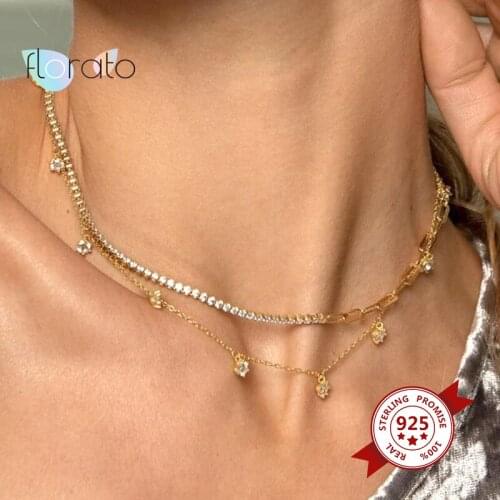 925 Sterling Silver Chain Charm Flower Diamond Necklaces For Women Elegant Sweet Necklaces Romantic Wedding Jewelry