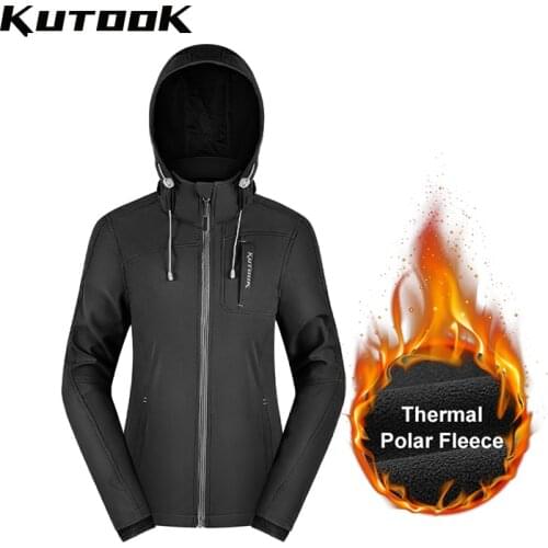 KUTOOK Women Windbreaker Soft Shell Jacket Thermal Windproof Waterproof Hiking Sports Wear Climbing Running Coat Detachable Hood