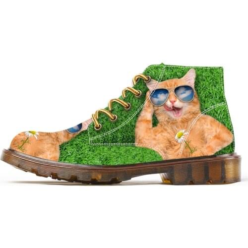 Cute Cat Print Womens Fashion Boots Ankle Booties for Woman Animal Printed Custom Design Canvas Sneakers for Lady Shoes