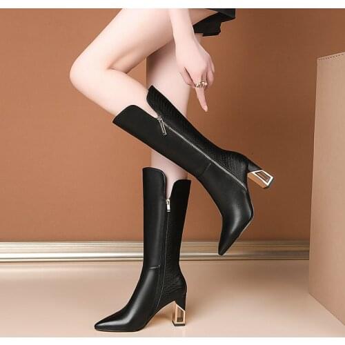New Women Top Quality Genuine Leather Knee High Boots High Heels Dancing Night Club Shoes Woman Punk Riding Boots