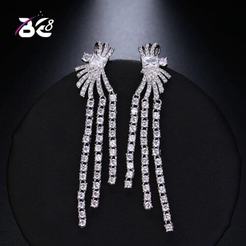 Be 8 New Style Crystal Fashion Cubic Zirconia Bowknot Drop Earrings, Shiny Crystal Long Dangle Earrings for Women Gift E486