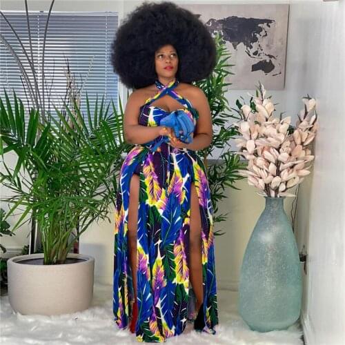 Plus Size Sexy Dress 4xl Summer Clothing Wholesale Dropshipping Open Hem Halter Summer Print New Maxi Dresses for Women 2021