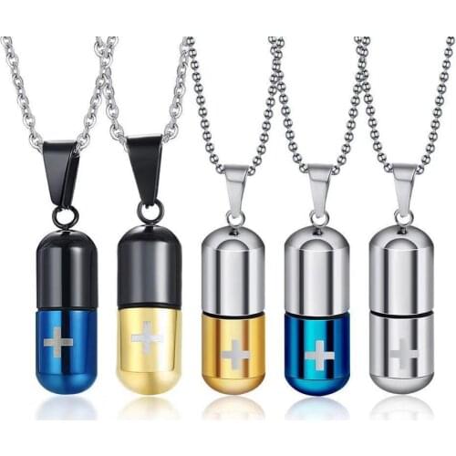 Pet Parents Family Ashes Hair Can Open Cremation Pill Pendants Cross Urn Keepsake Stainless Steel Necklace Casual Jewelry Memory