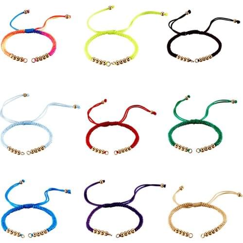 10Pcs Mixed Colors Nylon Cord Braided Bracelets With Gold Color Brass Beads Knitted Bangles Bracelet Jewelry Accessories