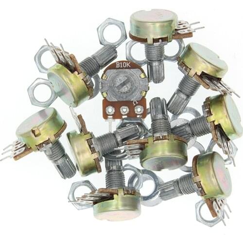 10PCS WH148 B1K B1M B2K B5K B10K B20K B50K B100K B250K B500K 3Pin Linear Potentiometer 15mm Shaft With Nuts And Washers