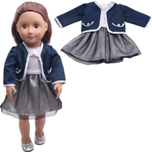 18 Inch American Doll Girls Dress Navy School Uniform Caot NewBorn Clothes Baby Toys Fit 40-43 Cm Boy Dolls Birthday Gift c361