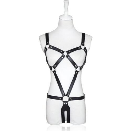 2021 Women Bdsm Bondage Pu Leather Straps Sex Slave Bandage Restraint Lingerie Open Bra Flirting Set Sex Products Accessories