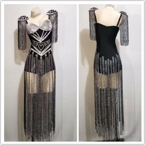 3 Colors Crystals Epaulet Fringes Leotard Sexy Women Sparkly Tassel Outfit Women Celebrate Costume Stage Party Singer Dance Wear