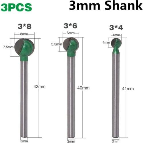 3Pcs 3mm Shank Steel Pill Woodworking Ball Shape Milling Cutter Carving Tool Wood Knife Chisel Drill Rotary Tool For Tea Table