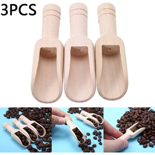 3Pcs Wooden Mini Scoop Kitchen Herb Powder Rice Spice Salt Cooking Baking Tools Kitchen Wood Spoons