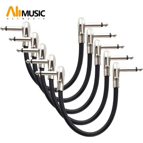 5pcs Guitar Patch Cables Right Angle 20CM 1/4 Mono Right Angle Pancake Instrument Cables for Guitar Effect Pedals