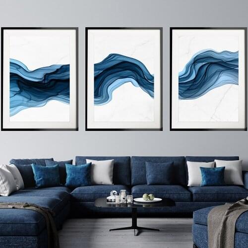 Abstract Marble Canvas Painting Blue Poster Print Modern Minimalist Painting Wall Art Picture for Living Room Bedroom Home Decor