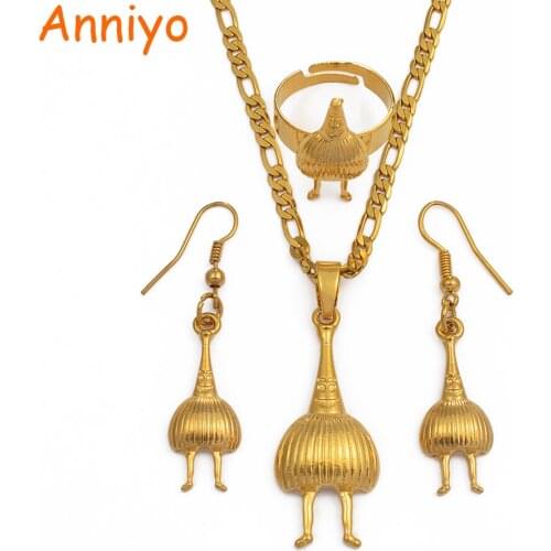 Anniyo Gold Color Papua New Guinea Pendant & Chains/Ring/Earrings for Womens,PNG Jewellery Patriotic Gifts #098106