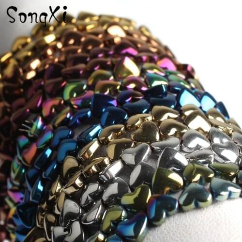 Wholesale HEART Shape Plating HEMATITE Stone Loose Spacer Beads for Jewelry Making Diy Bracelet Necklace 5x6mm 68pcs/lot 15 Inch