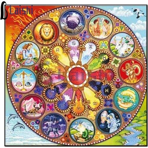 5D Diy round diamond painting 12 zodiac sign, kit animal cross stitch mosaic diamond embroidery home decoration new year gift