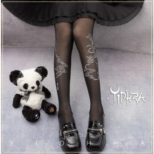 Chinese Style Retro Printed Sexy Lolita Girl 20D Thin Pantynose Silk Stocking Gothic Punk Womens Cosplay Soft Girl Tights