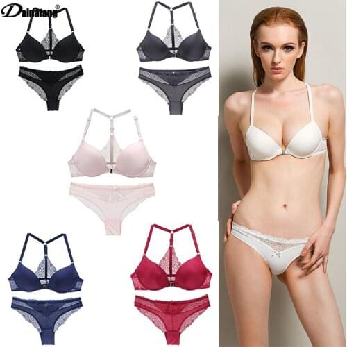 DAINAFANG Bras Set Deep V Sexy Y-Line Straps 6 Colors Lace Bra and Brief Sets Womens Underwear Front Closure Lingerie Female