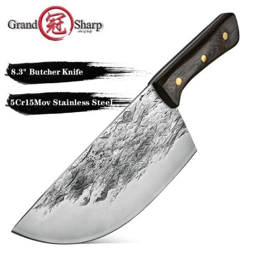 Grandsharp 8.3 Inch Forged Slaughter Chef Knife Butcher Knife High Carbon Steel Knives Pork Fish Fruit Vegetables Cooking Tools