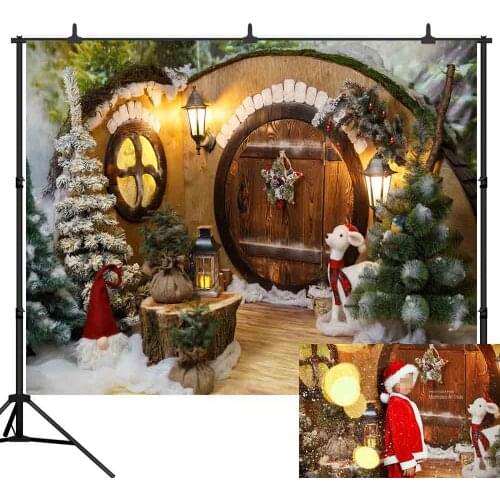 MEHOFOTO Winter Photography Backdrops Christmas Tree Deer Gift Lantern Kids Gift Pine Backgrounds Photocall for Photo Studio