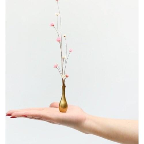 Mini Copper Vase Flower Arrangement Dried Flowers Aesthetic Room Desk Decoration Zen Incense Burner Home Decor With Vases