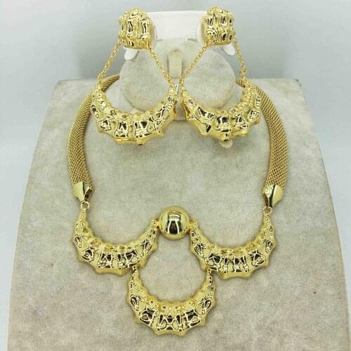 Wholesale fashion earrings/pendants/necklace 24K gold jewelry set for ladies birthday travel gift brides accessories