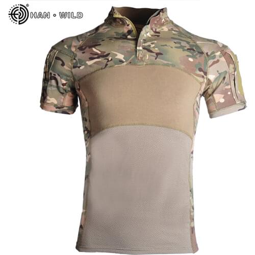 HAN WILD Army Combat T-Shirt Military Shirt Tactical Clothes Army Rip-stop SWAT Combat Shirts Python Camouflage Male T-Shirts