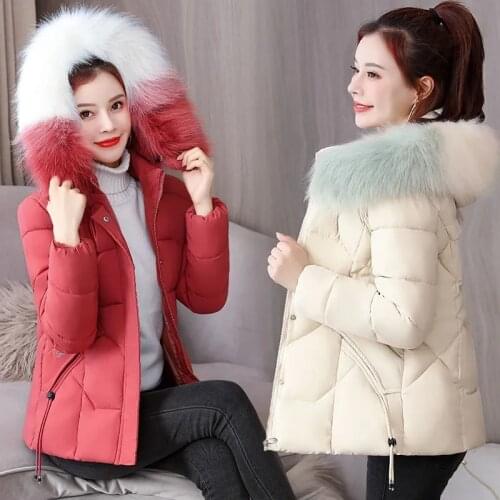 2021 New Winter Parkas Women Jackets Big Fur Collar Hooded Jacket Warm Casual Female Cotton Padded Parka Basic Coats Outerwear