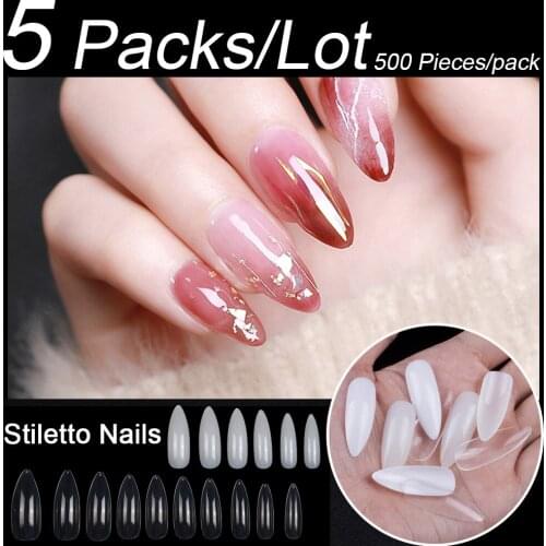 Wholesale 5 Packs/Lot 500pcs/pack Long Stiletto Fake Nails Tips Extra Long Stiletto False Nails Painted Nail Art Salon Tips Tool