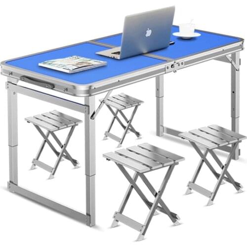 Portable Foldable 4 Chair Table Set for Kitchen Dining Outdoor Garden Picnic & Camping - with Adjustable Legs