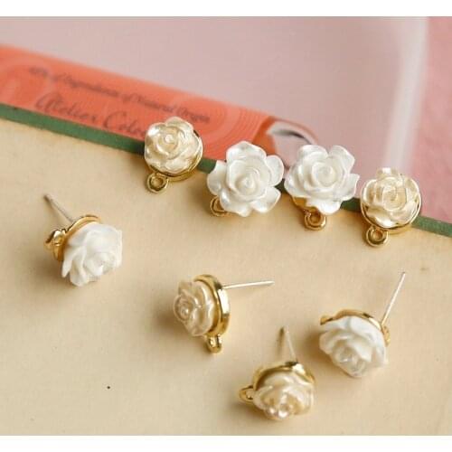 Retro Showa wind rose flower with pendant earrings 925 silver handmade DIY jewelry accessories earrings homemade materials