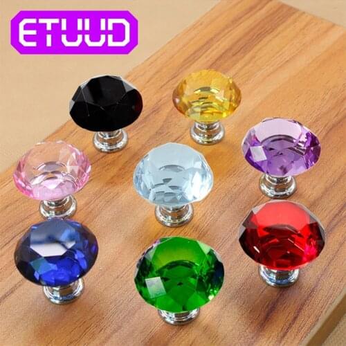 30mm Diamond Shape Crystal Glass Knobs Cupboard Pulls Drawer Knobs Kitchen Cabinet Handles Furniture Handle Hardware